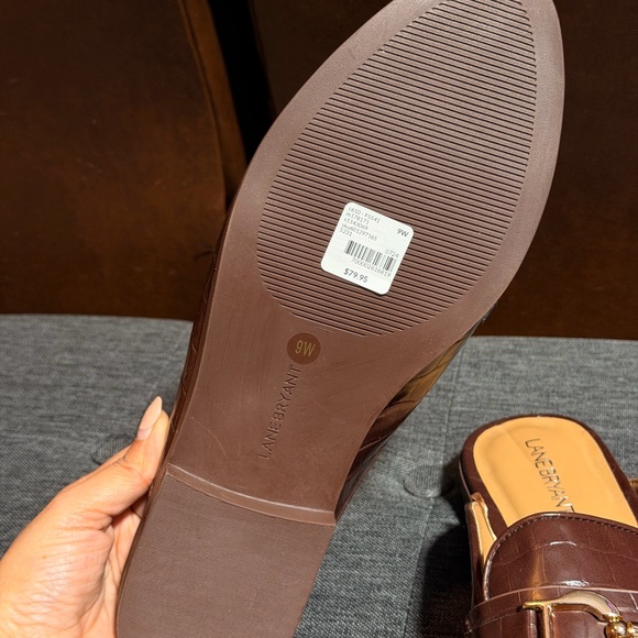 Lane Bryant Brown Croc-Embossed Slide Loafers with Gold Hardware - Picture 5 of 6